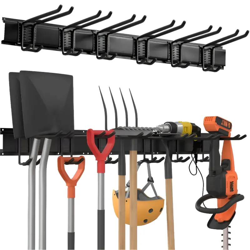 TOJ Living Gereedschapshouder Muur - 3 Rails, 6 Haken - Metaal Mat Zwart 120 cm
